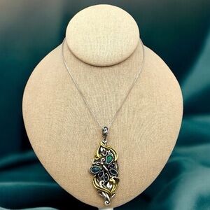 Carolyn Pollack Two Tone Sterling Silver & Brass Butterfly Pendant Necklace 18”